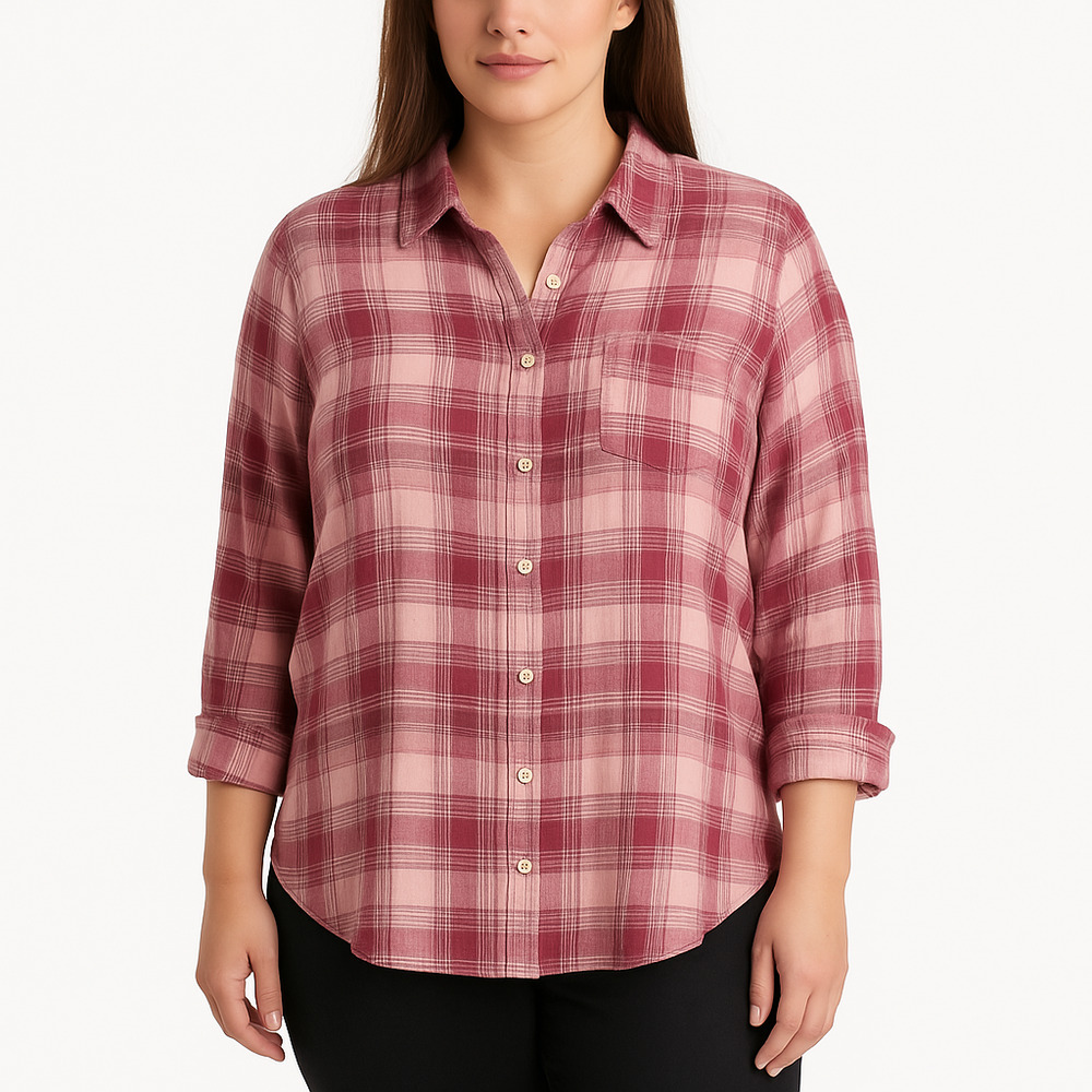 Lucky Brand Blouse Womens Size Extra Large Red White Plaid Button Long Sleeve
